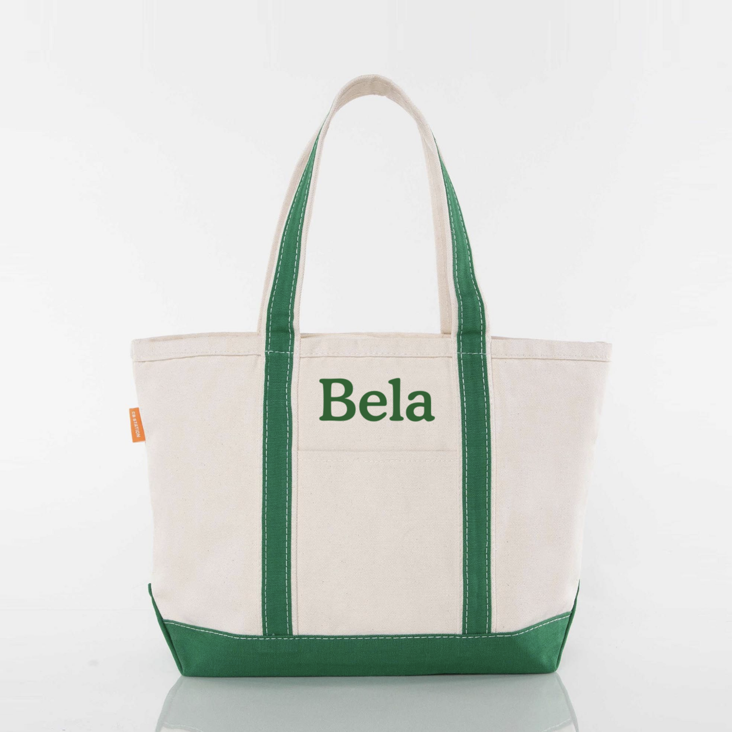 Classic Tote Bag, Emerald Trim - Name