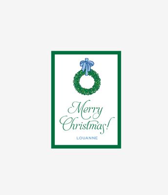 Wreath 25, Blue Bow - Personalized Gift Stickers