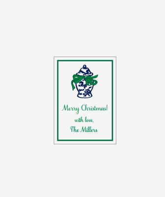 Holiday Ginger Jar, Green Bow - Personalized Gift Stickers