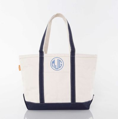 Classic Tote Bag, Navy Trim - Circle Monogram