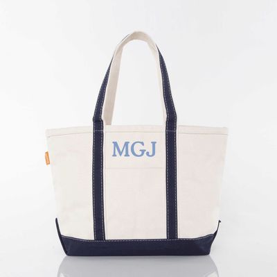 Classic Tote Bag, Navy Trim - Initials