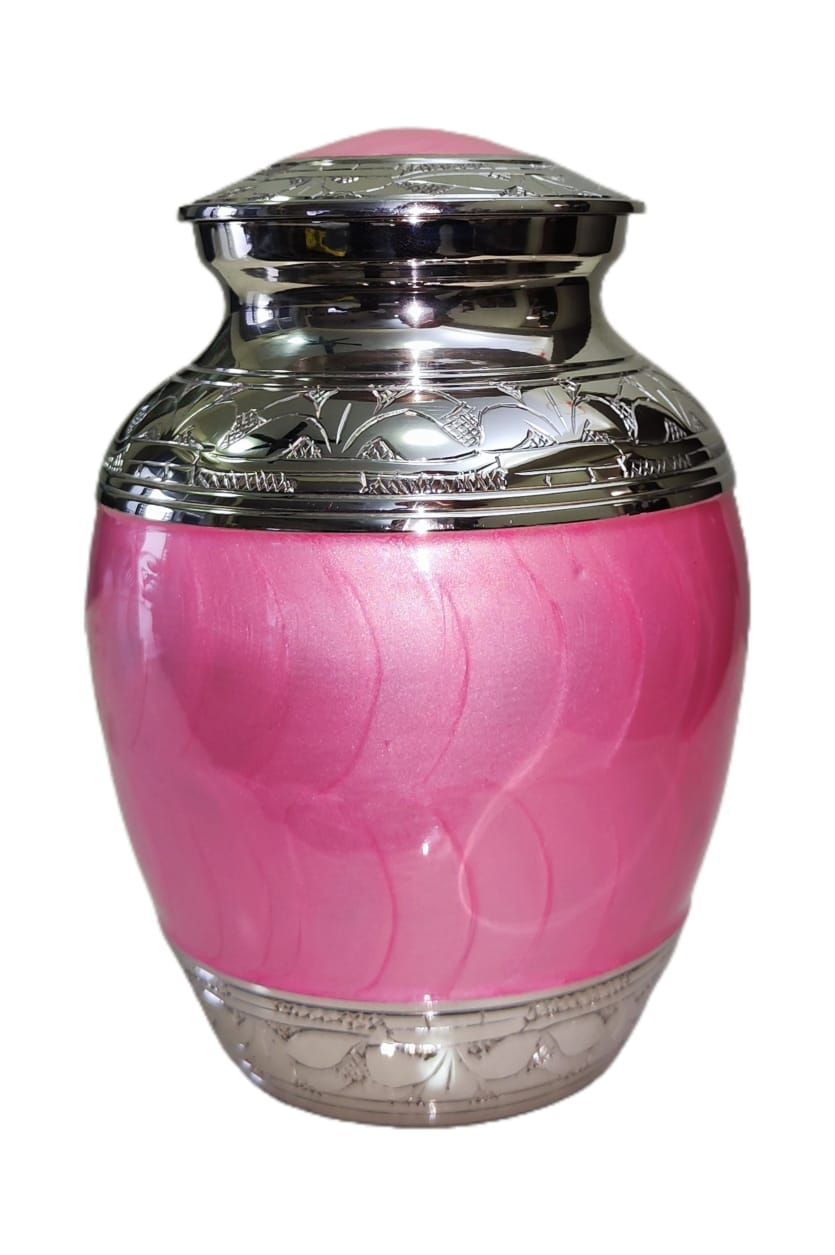 Metal hand small size H14.5cm x W10cm keepsake urn pink stock 1 left