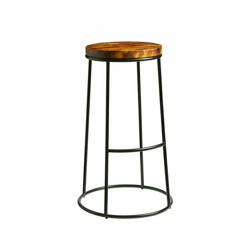 Max High Stool - Rustic Seat, Choose Colour: Black - Rustic Aged Wooden Seat Pad