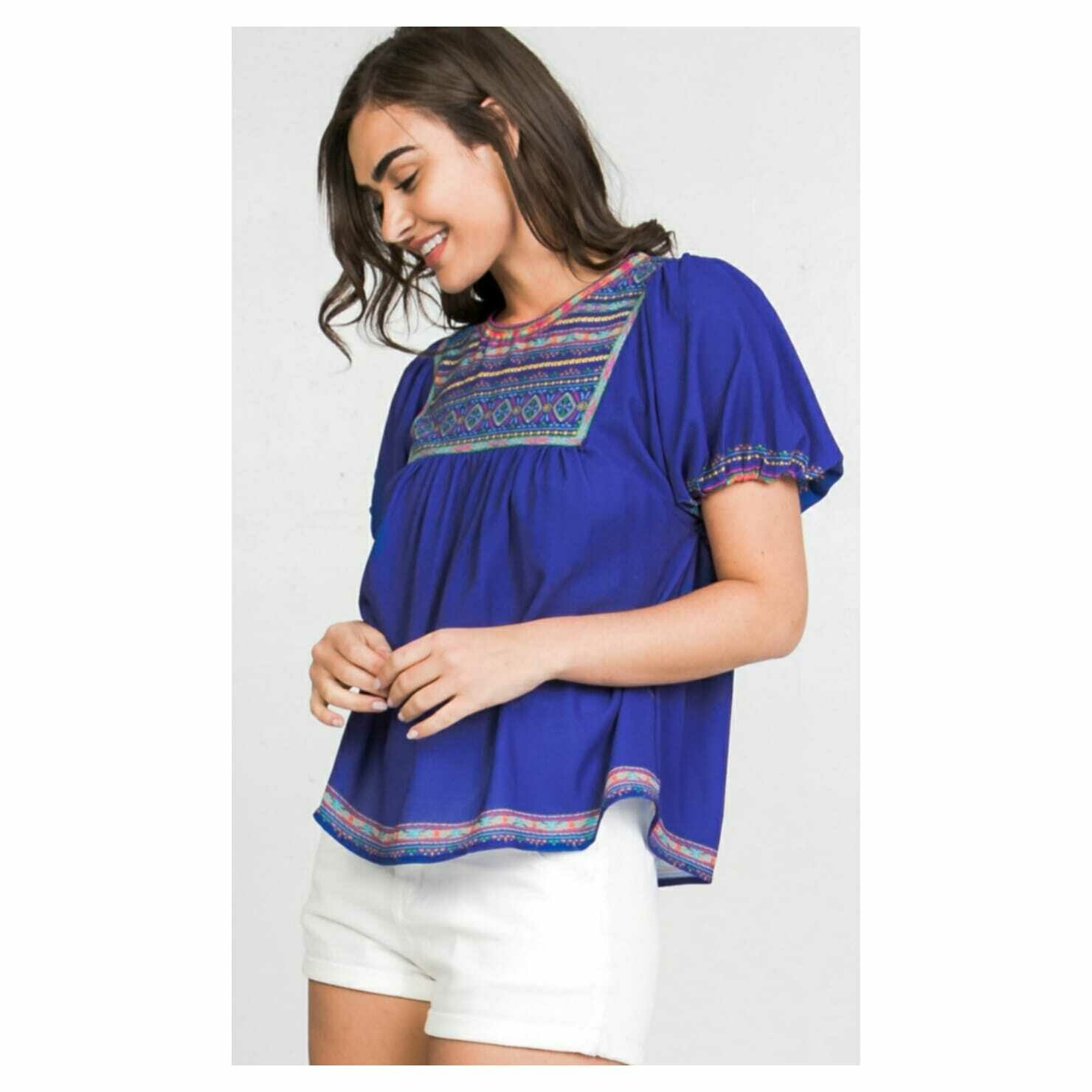 Baby Doll Printed Top Royal Blue
