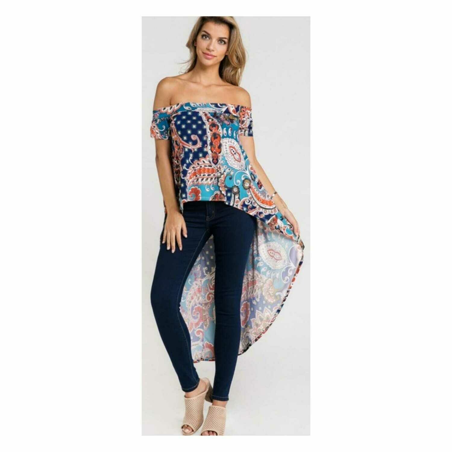 High Low Flirty and Chic Off Shoulder Top