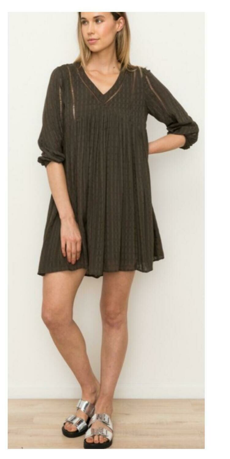 Ladder Trim Insert Comfy Dress Olive