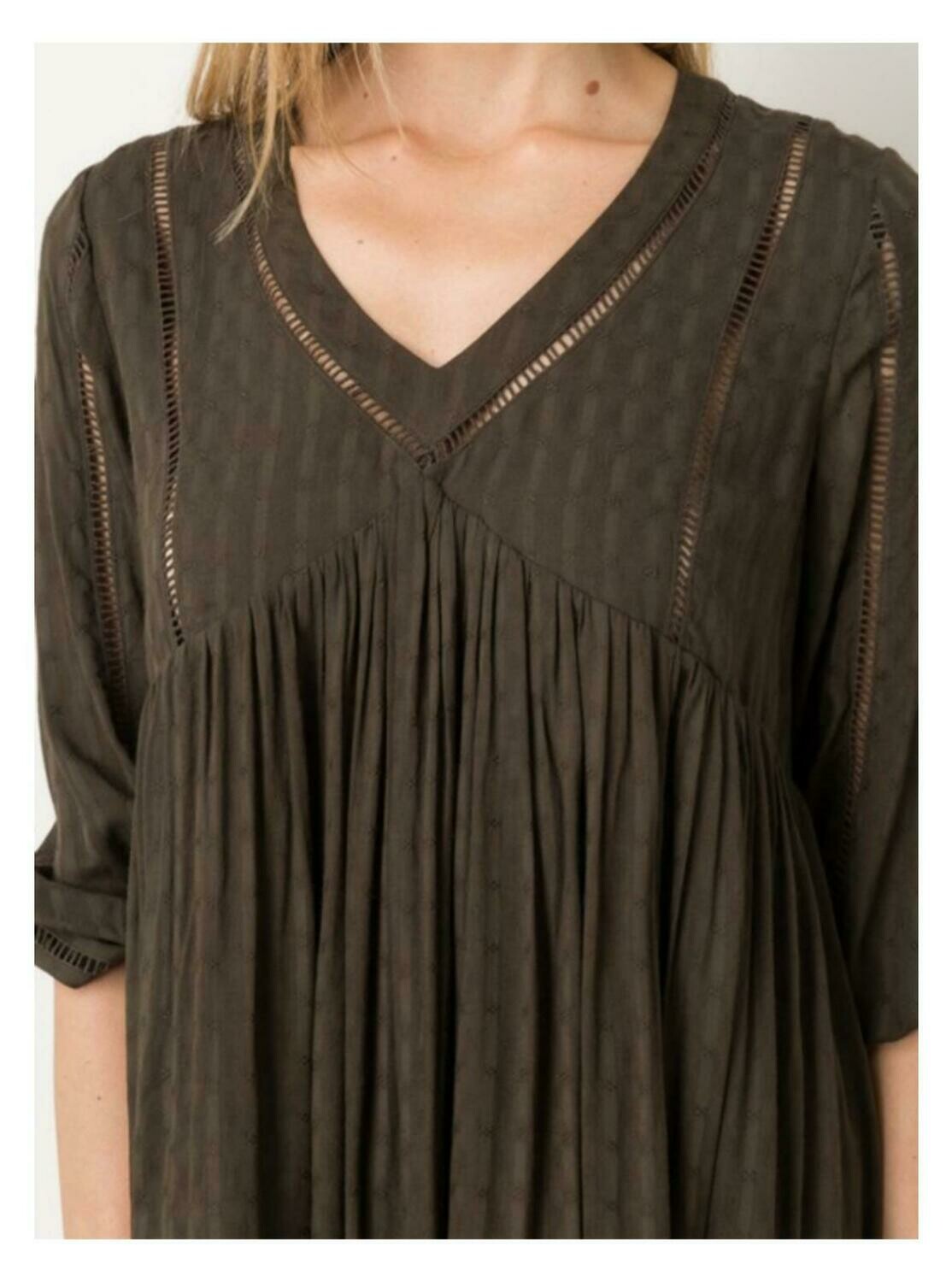 Ladder Trim Insert Comfy Dress Olive