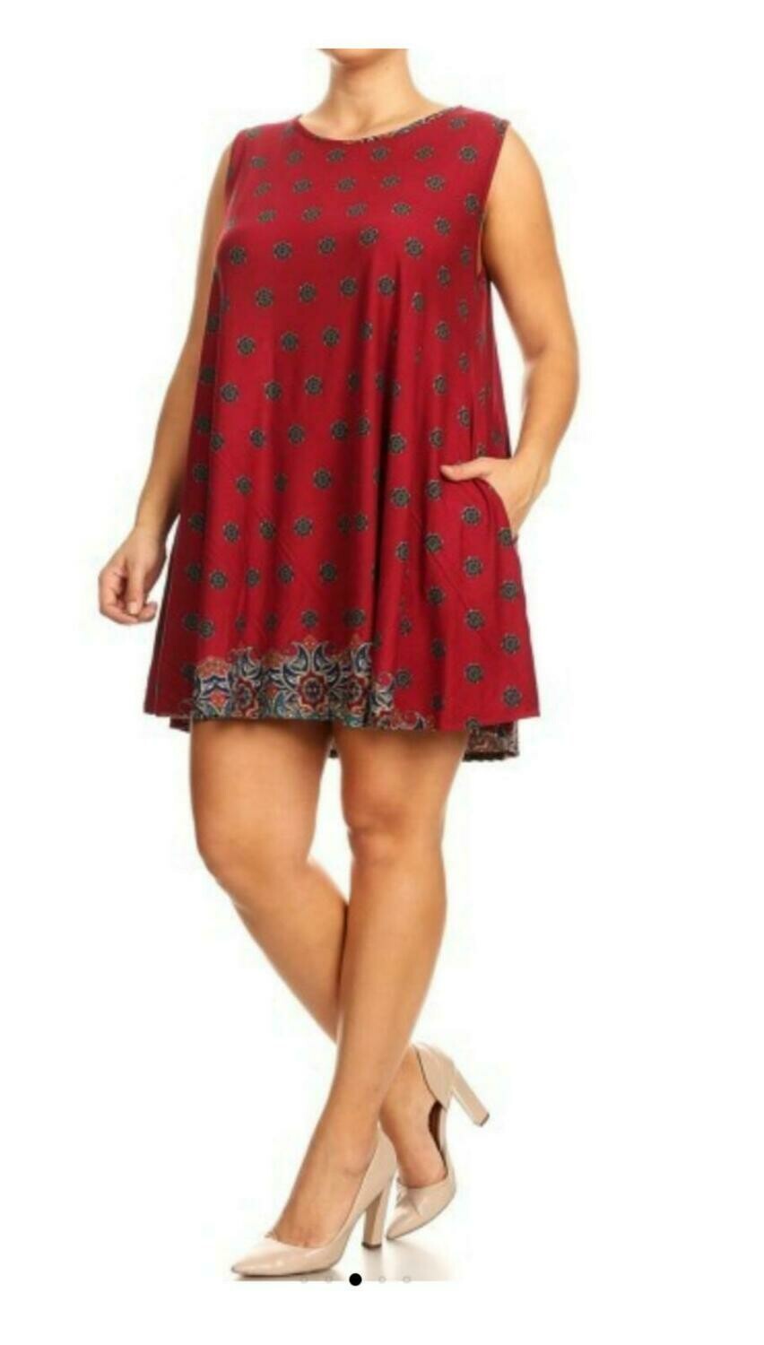 Print Tank Midi Dress Top with Pockets