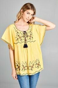 Bohemian Embroidered Yellow Tunic Top