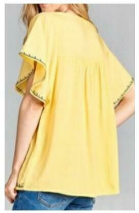 Bohemian Embroidered Yellow Tunic Top