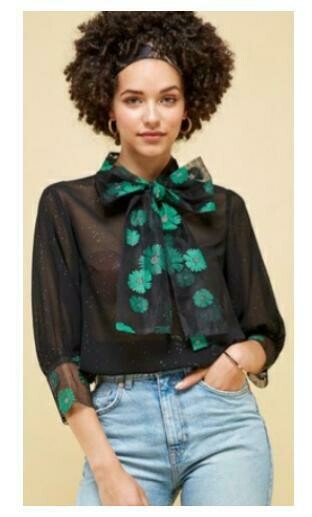 Embroidery Sheer Top Black