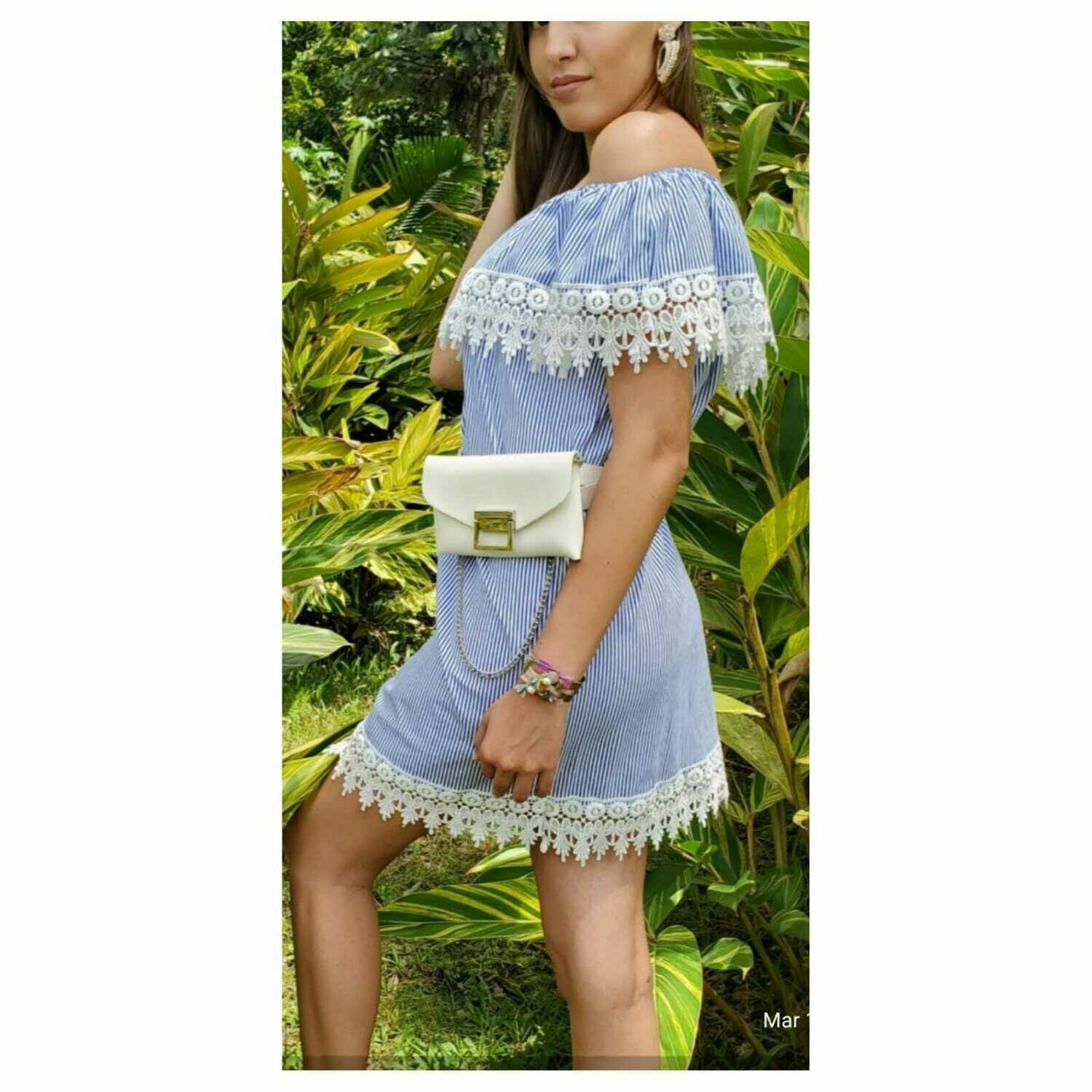 Off Shoulder Italian Dress One Size Light Blue