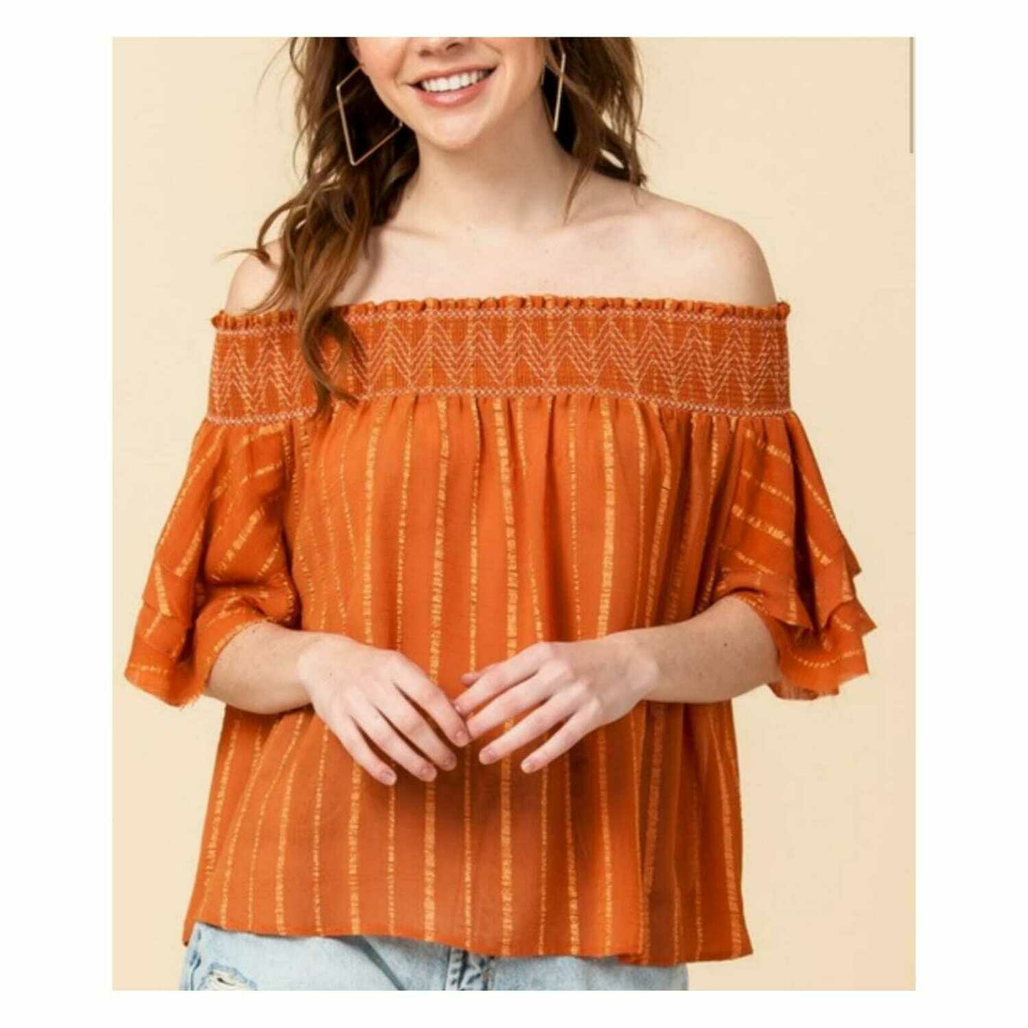 Off Shoulder Terracotta Top Woven