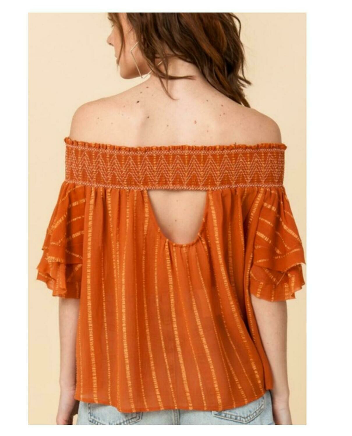 Off Shoulder Terracotta Top Woven