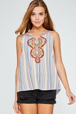 Halter Neck Embroidered Top Taupe