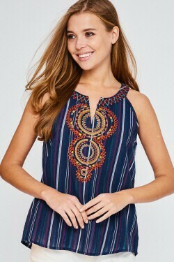 Halter Neck Embroidered Top Navy