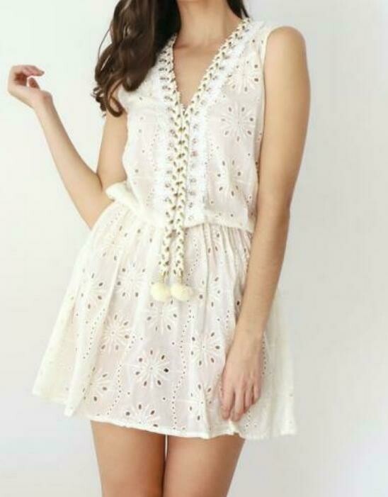 Eyelet Resort Dress Cream