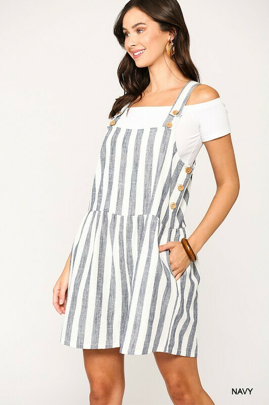 Striped Side Button Romper with Pockets
