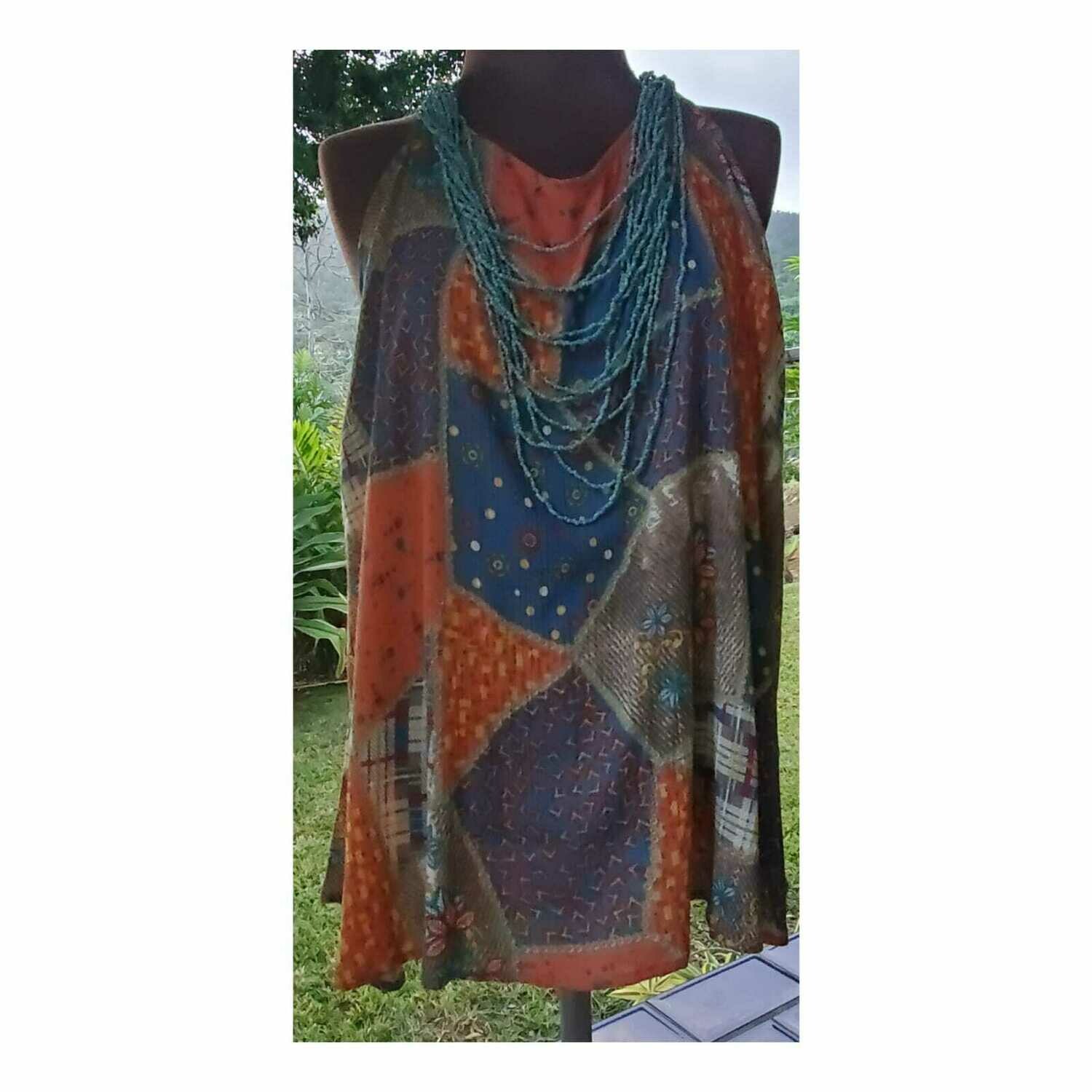Patchwork Printed Halter Top Faded Blue Color
