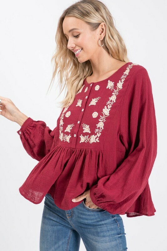 Boho Top Floral Embroidery