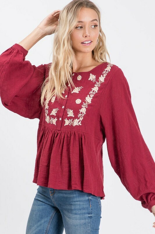 Boho Top Floral Embroidery