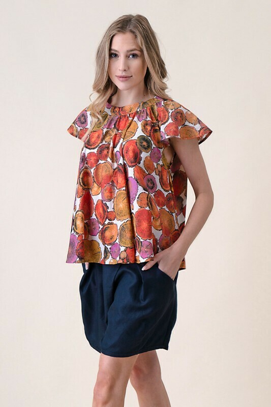 Ruffled Print Fashion Top / Orange