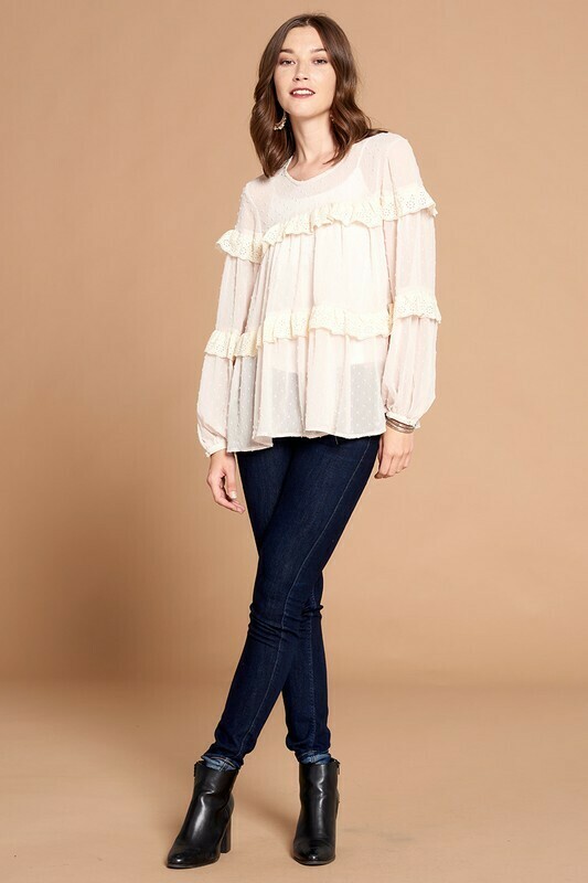 Ruffle Sheer Dotted Chiffon Blouse