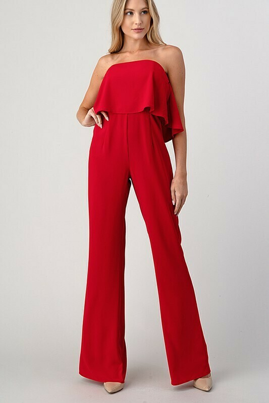 Red Strapless Jumpsuit