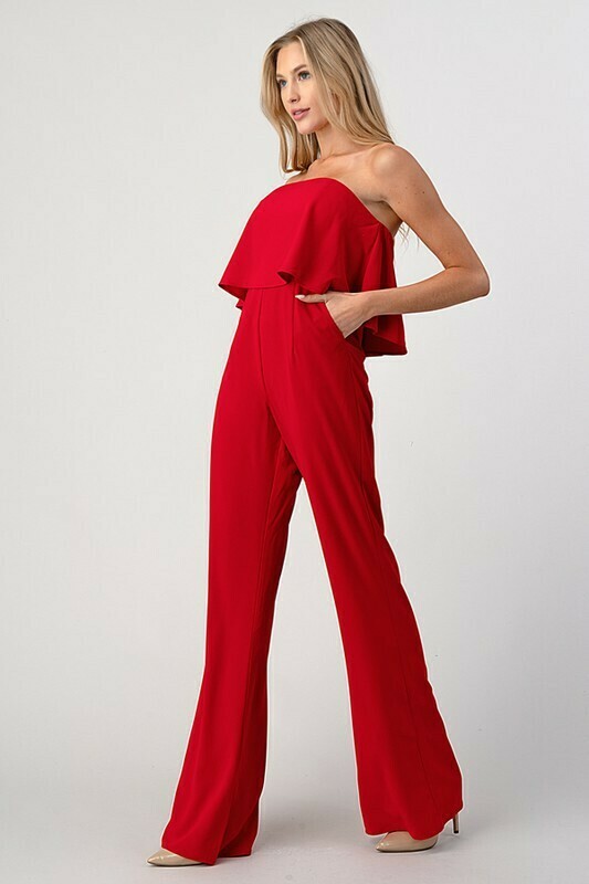 Red Strapless Jumpsuit