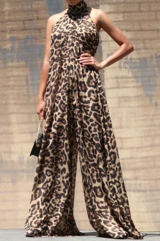 High Neck Leopard Jumpsuit