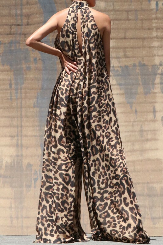 High Neck Leopard Jumpsuit