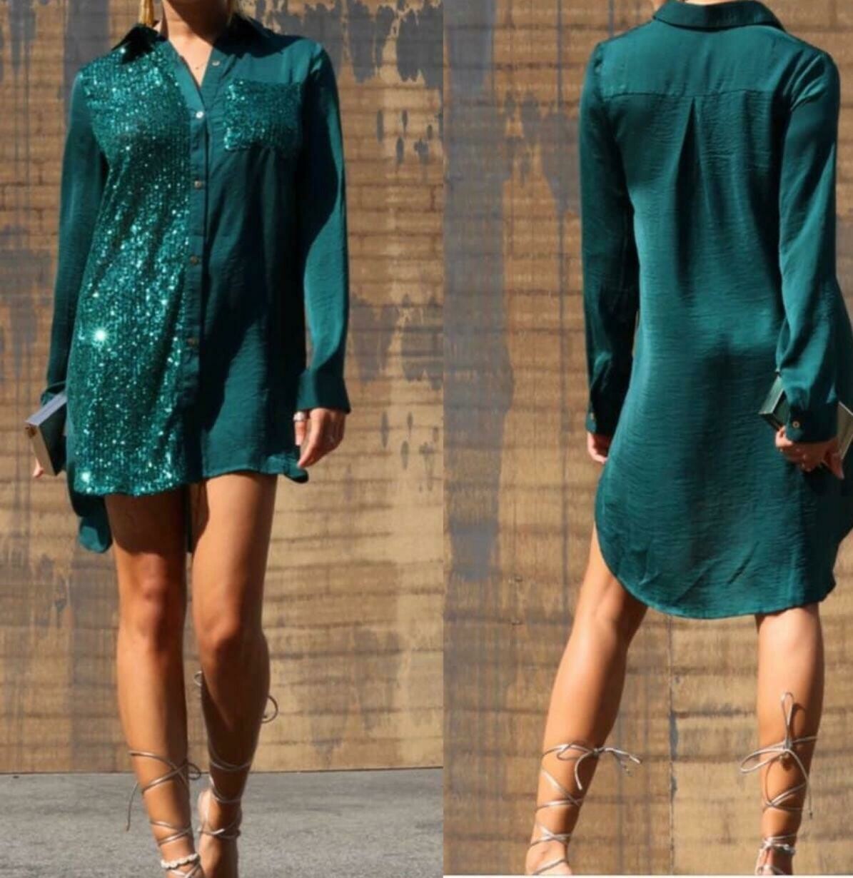 Sequin Shirt Dress Button Down