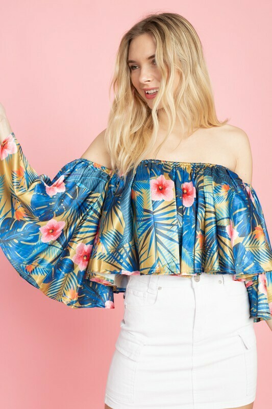 Tropical Print Off Shoulder Gold
