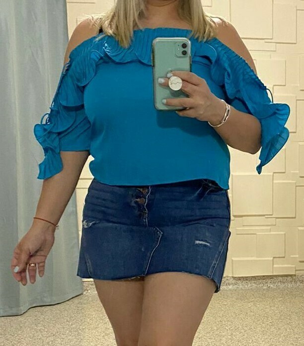 Turquoise Ruffle Sleeve Top