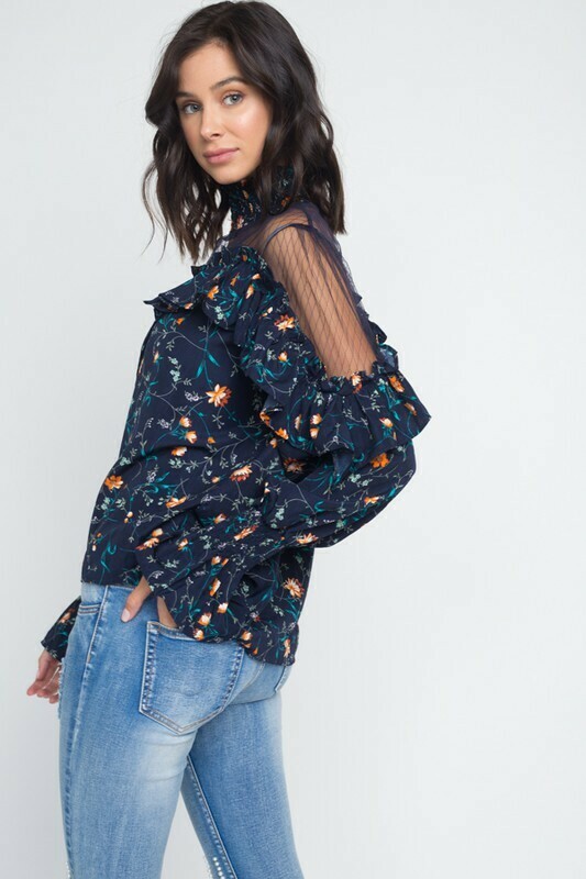 Smock Neck Detail Floral Top