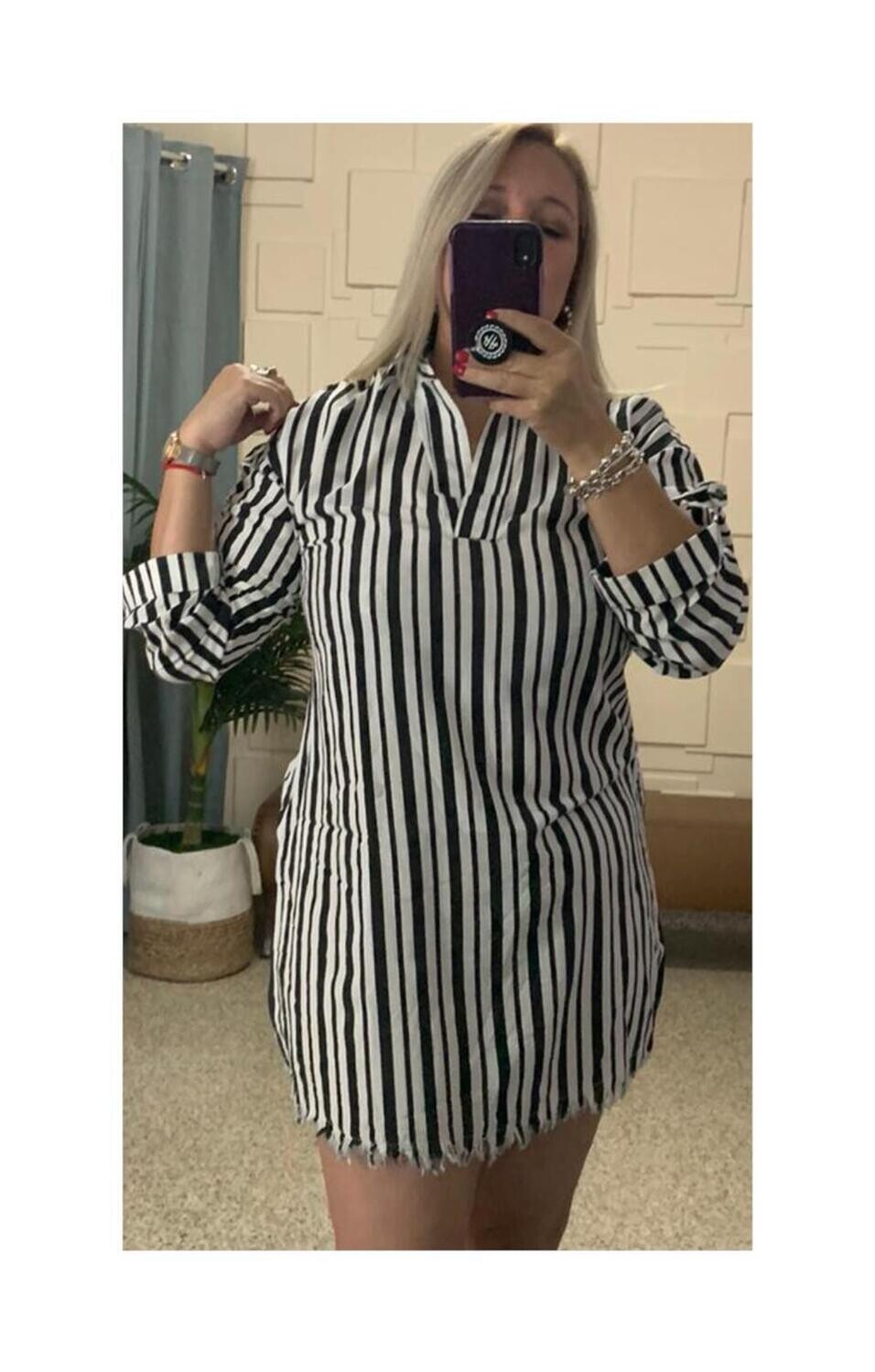 Striped Long V-Neck Dress