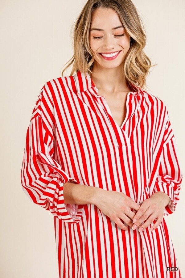 Striped Long V-Neck Dress