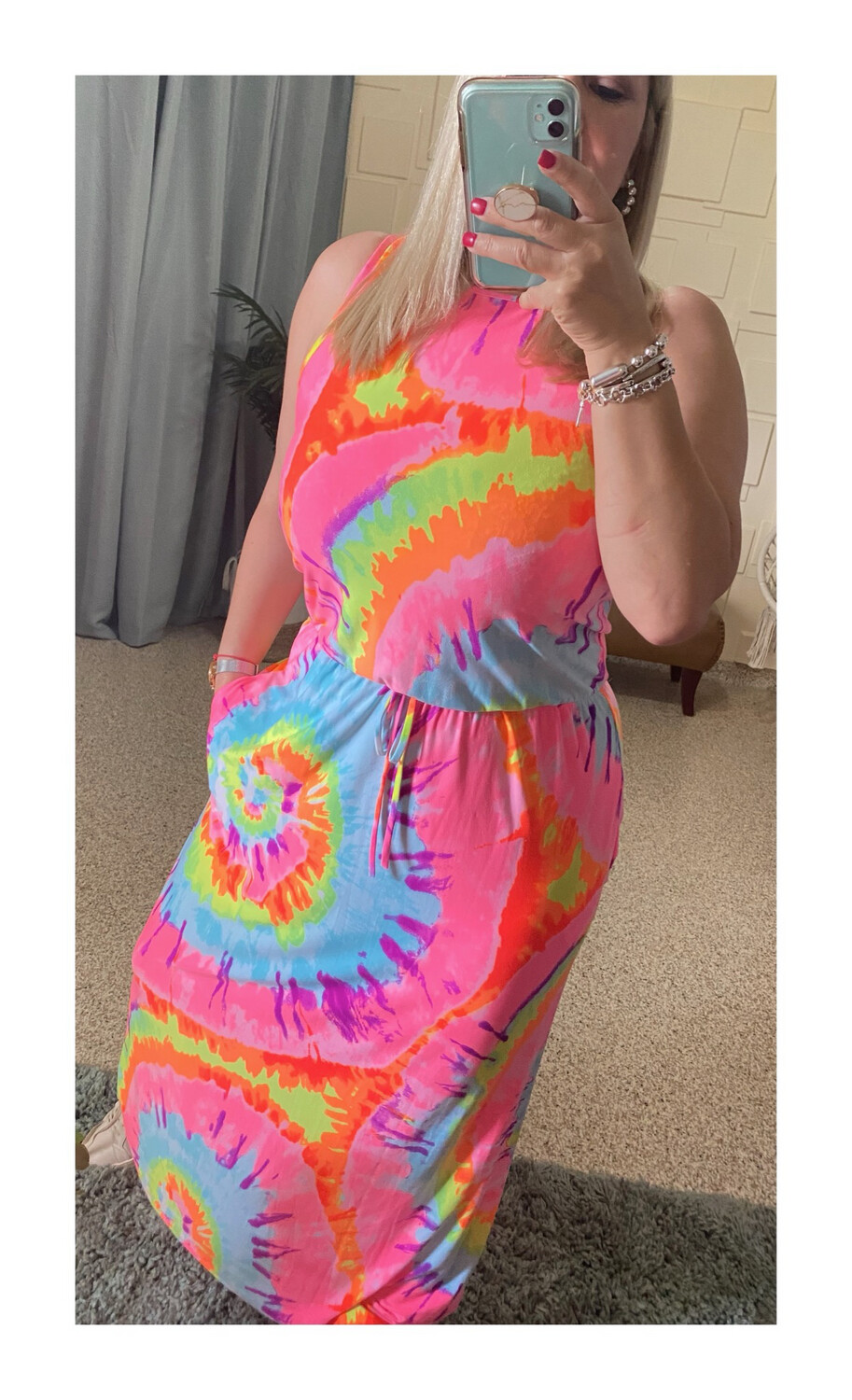 Retro Maxi Dress with Tye Dye Effect
