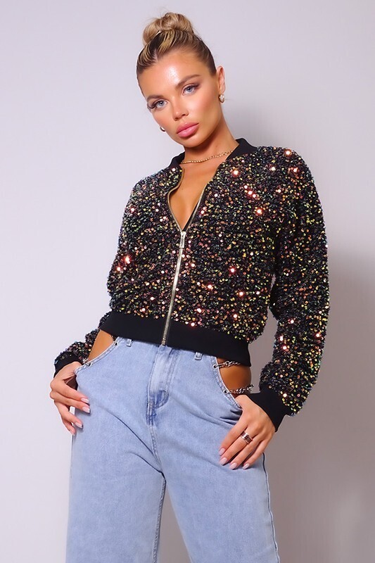 Sequin Bomber Jacket Top