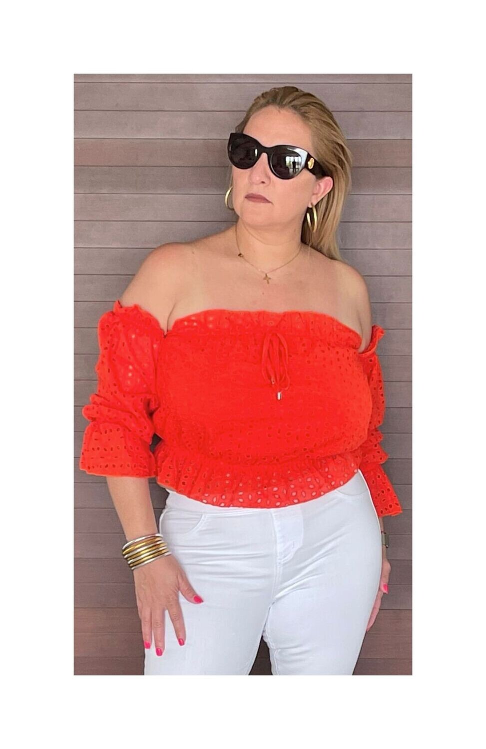 Eyelet Embroidery Tie Front Top