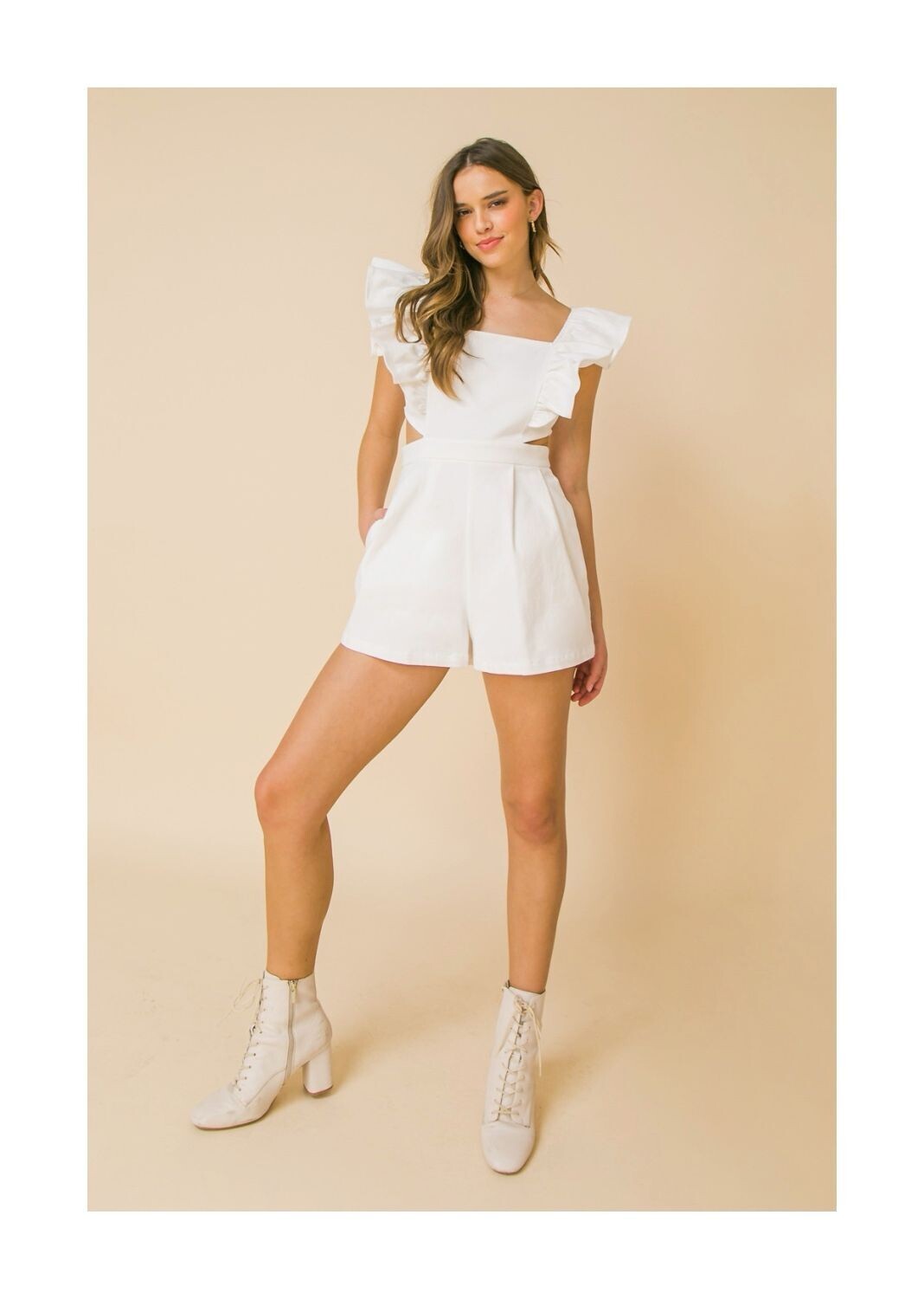 Denim Romper Square Neckline