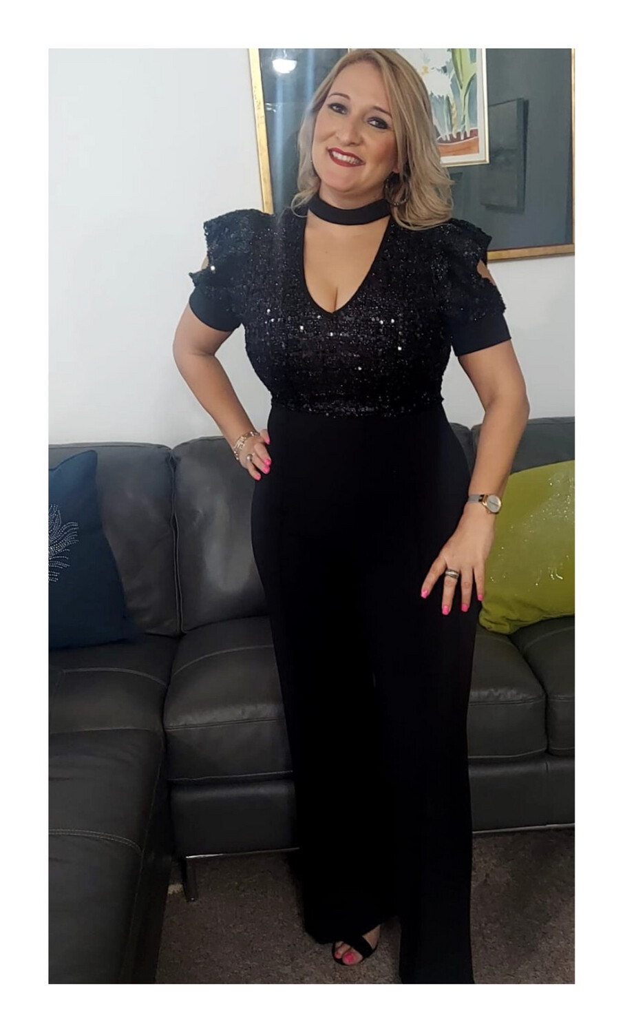 Sequin Jumpsuit Halter Neck