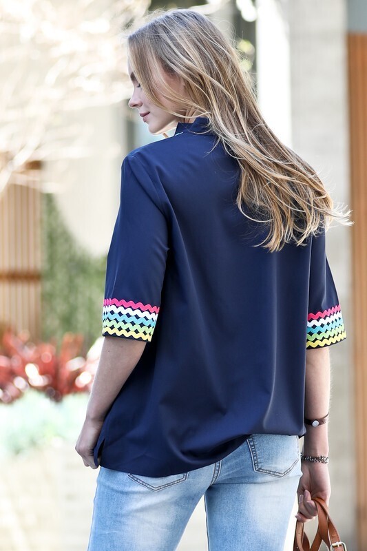 Multi Color Stripes V-Neck Blouse Top
