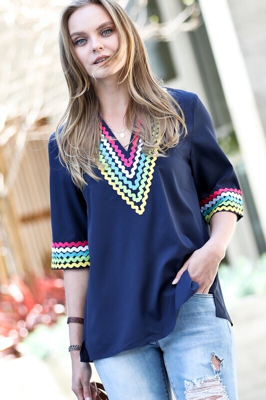Multi Color Stripes V-Neck Blouse Top