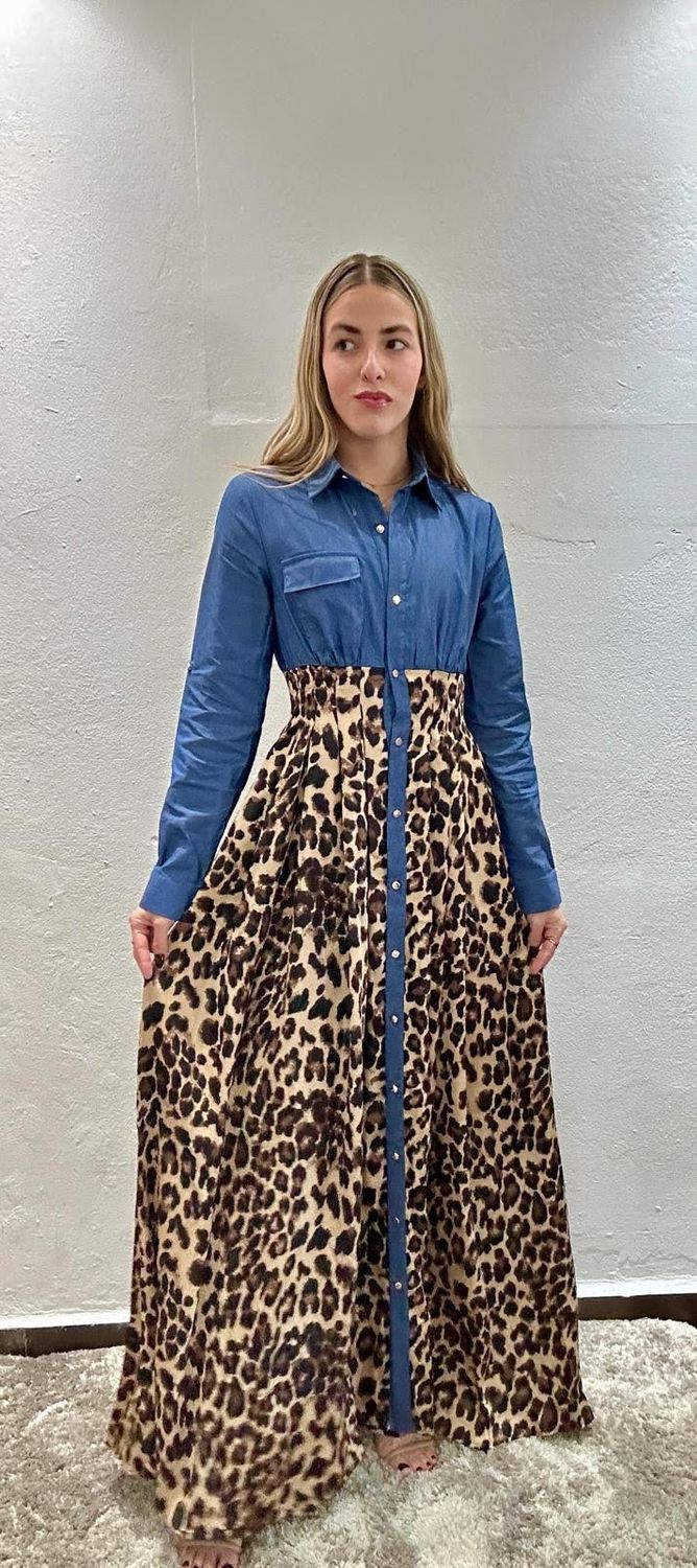 Animal Print Denim Dress