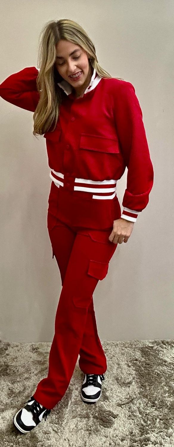 Red Cargo Pant Set