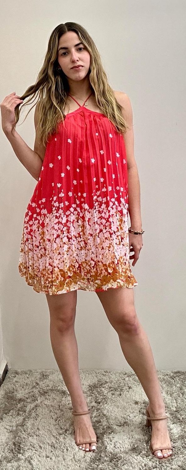 Floral Pleated Halter Dress