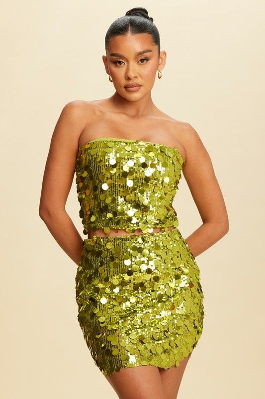 Sequin Skirt Set Green