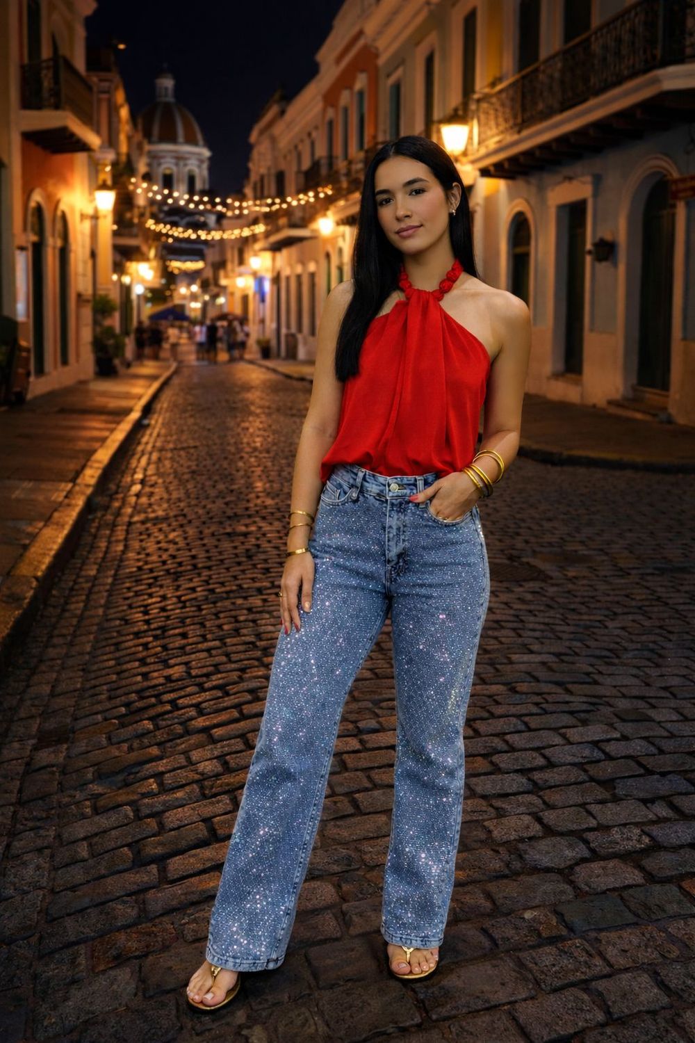 Rhinestone Stretch Blue