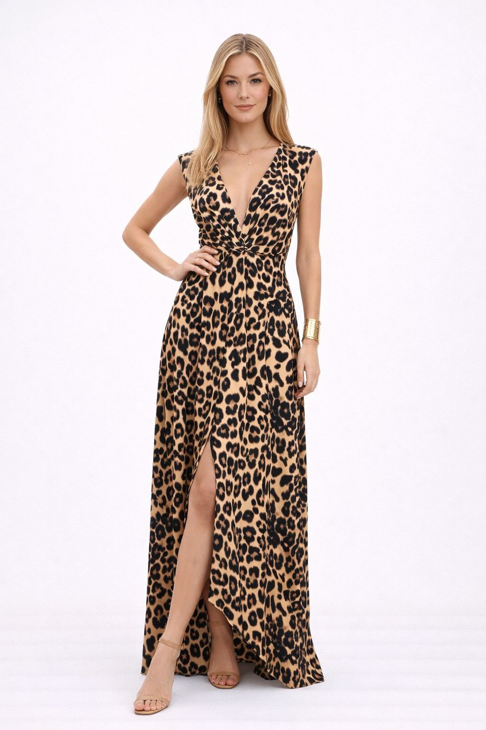 Animal Print V Neck Maxi Dress
